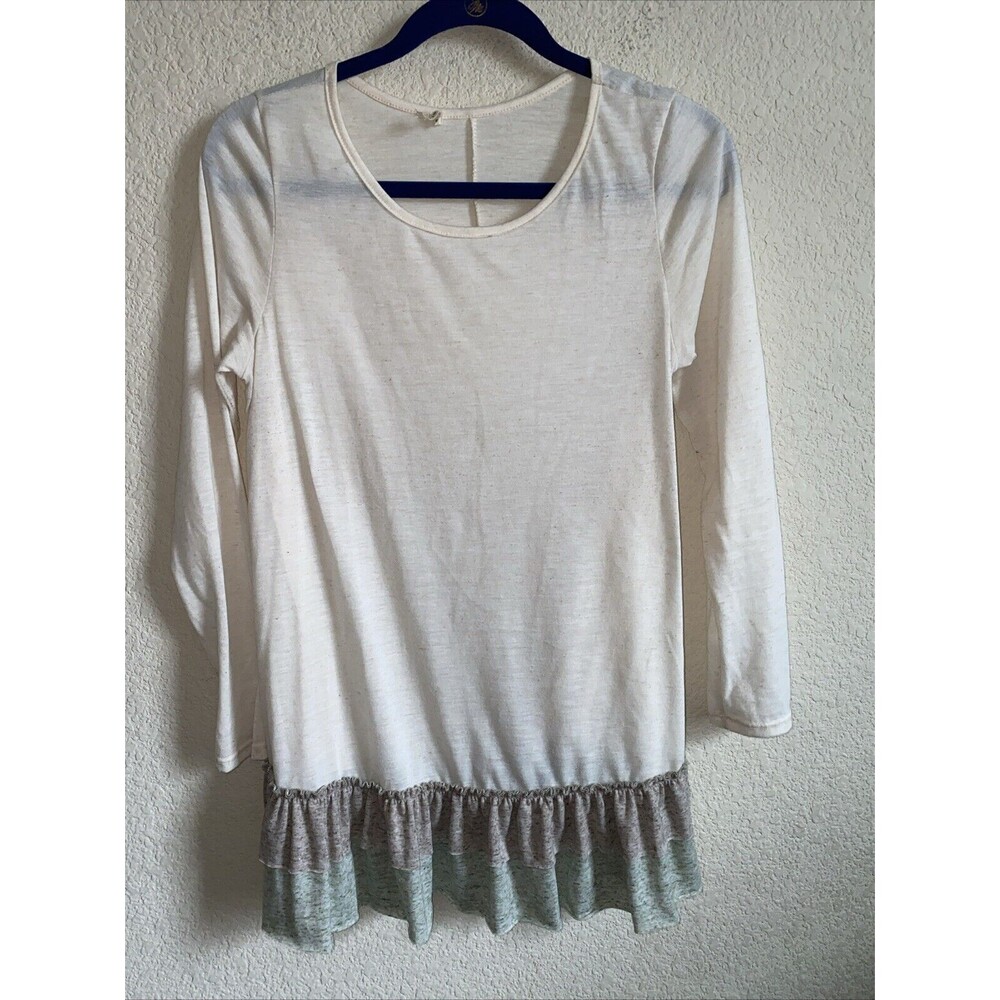 Easel Linen Ruffle Hem Mini Shift Dress Tunic Long Sleeve Shirt Prairie M lagen